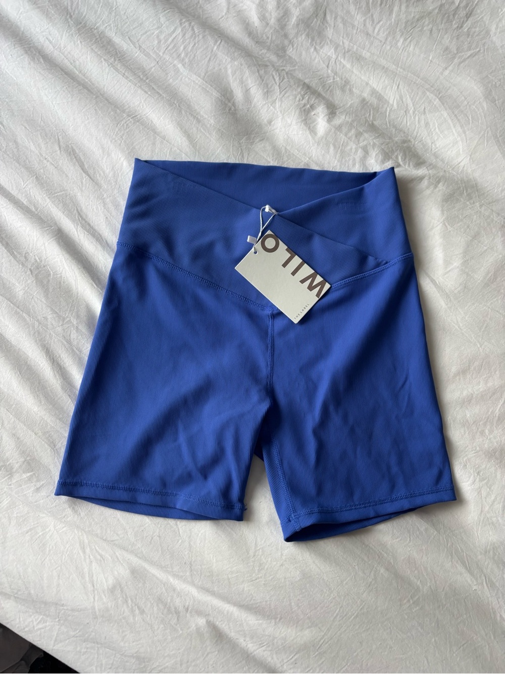 NWT Wilo The Label Cobalt Blue Ribbed V-Waist Biker Shorts Size M